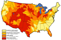 Image from H20 Water Distributors, click to view site page hard water map image by h2odistributors.com